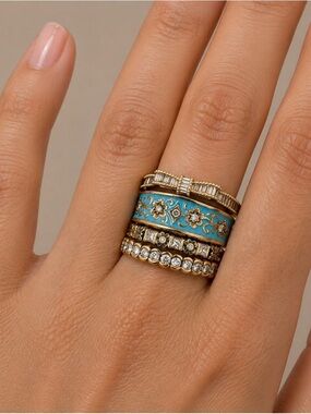 Boho Luxe Gold Tone‎ Turquoise Enamel Ring Stack Set